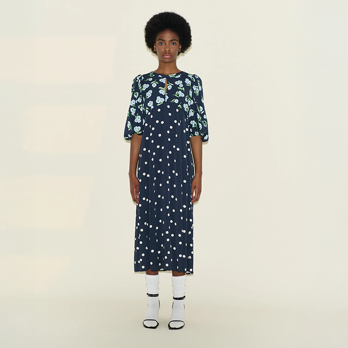 Samdi Dahlia Navy Polka Powder Dress