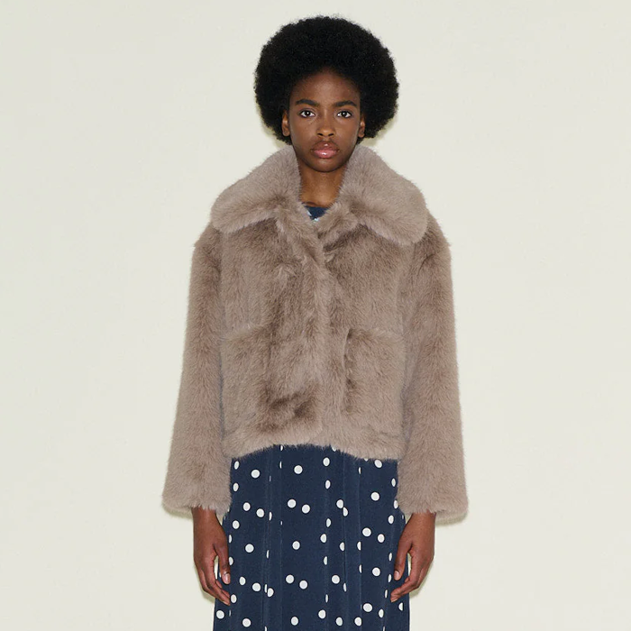 Samdi Jude Light Taupe Faux Fur Coat