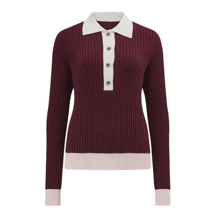 Seventy & Mochi Maude Mulberry Polo Knit Top