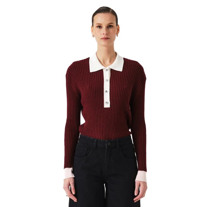 Seventy & Mochi Maude Mulberry Polo Knit Top