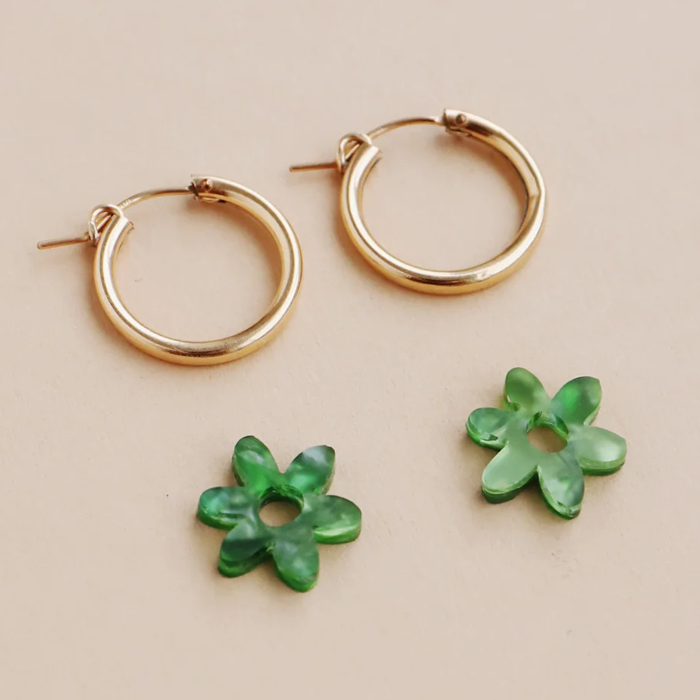 Wolf & Moon Mini Caia Forest Green Flower Hoop Earrings