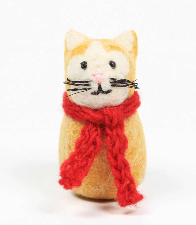 Amica Felt Ginger Cat With Scarf Christmas Decoration