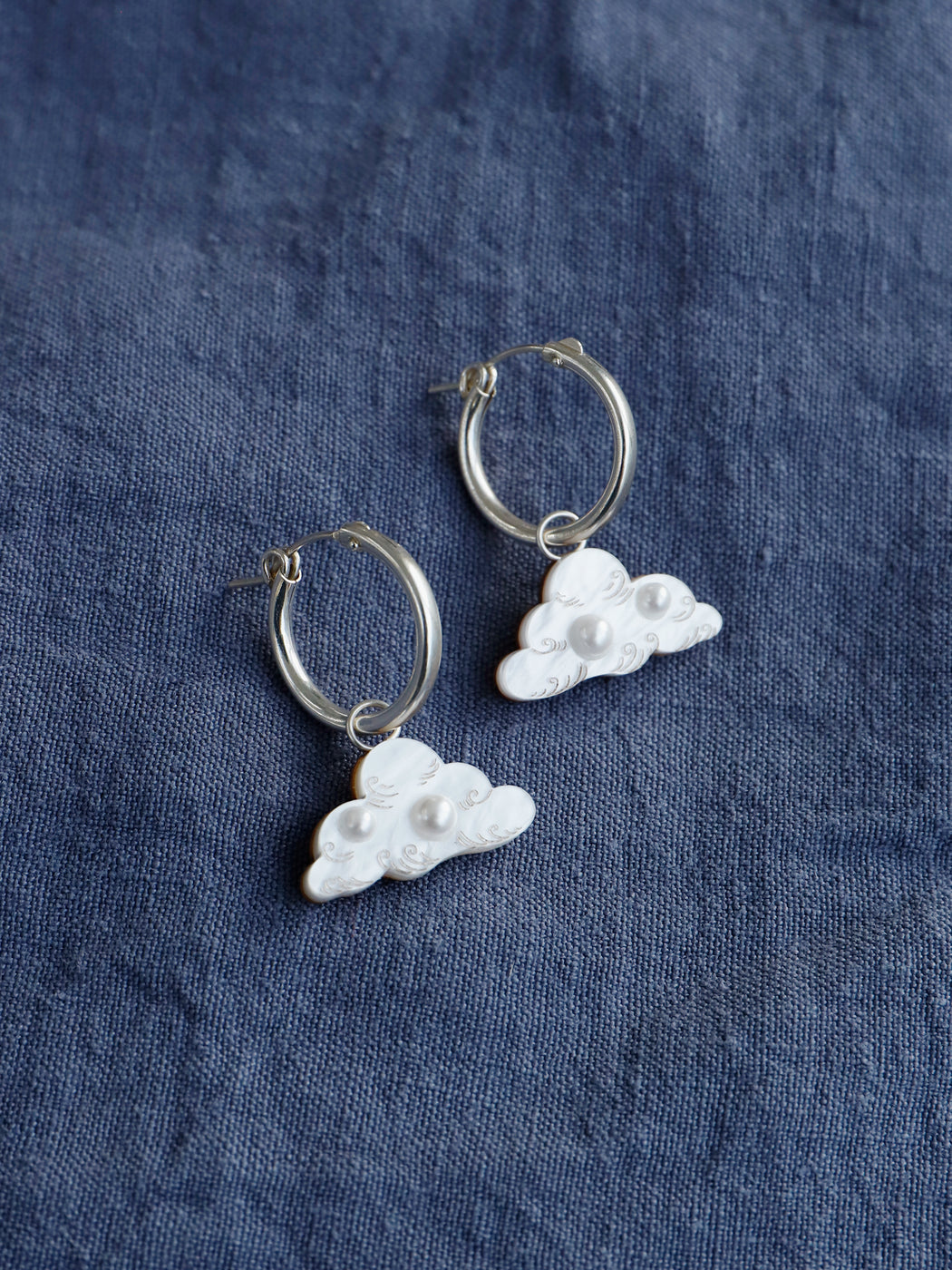 Wolf & Moon Cloud Silver Hoop Earrings