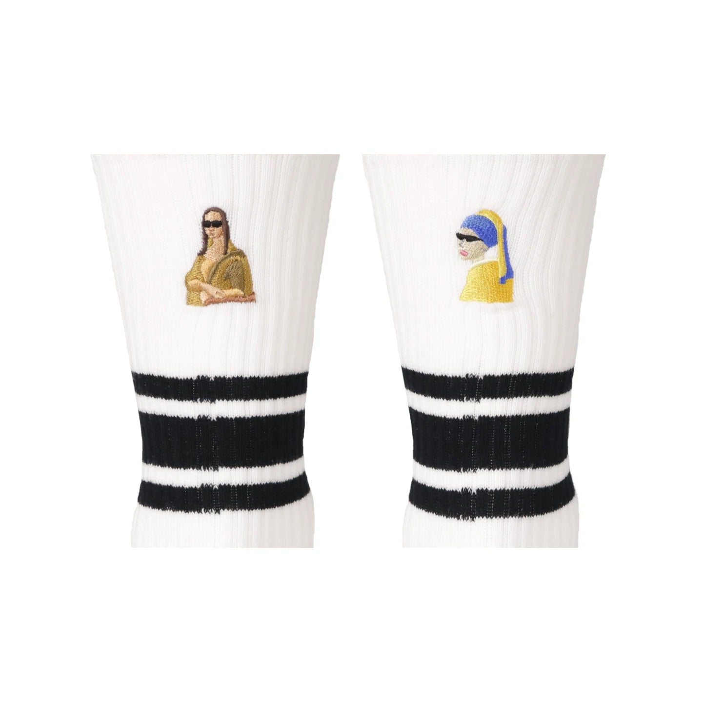Decka Black Stripe Embroidery Art Skater Socks