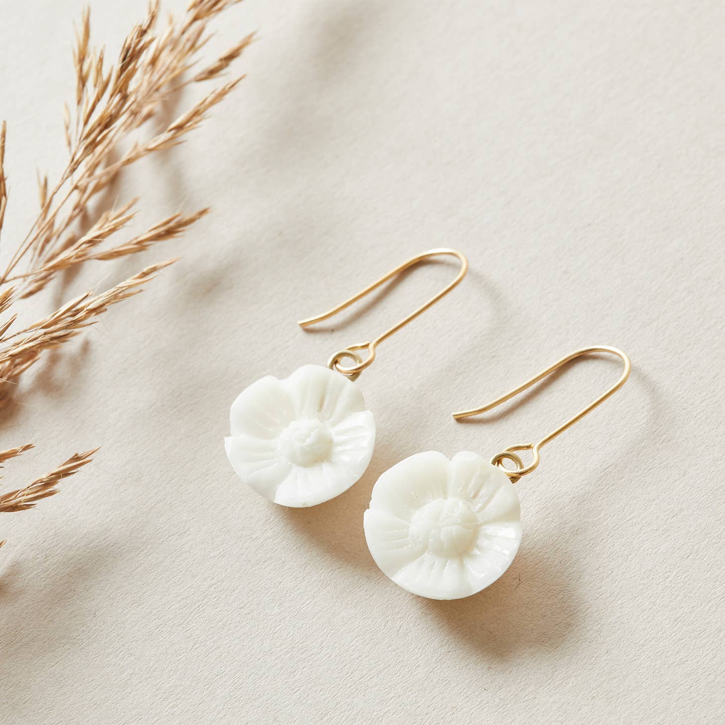 Just Trade White Floral Tagua Drop Earrings