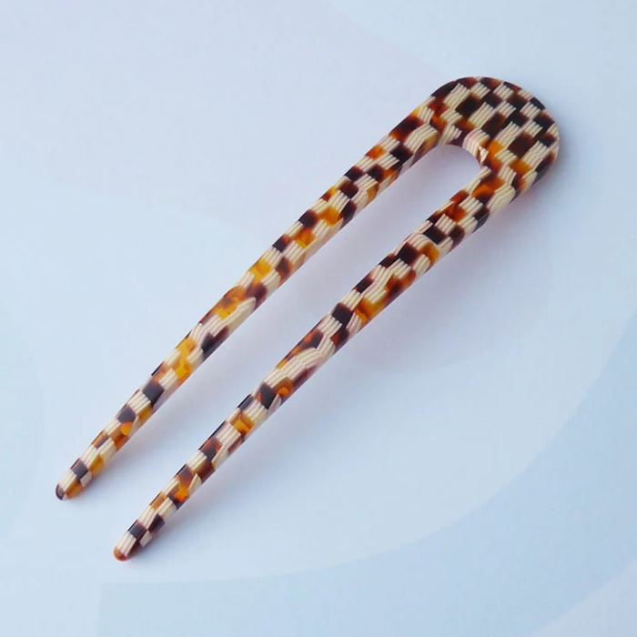 Custom Made Honey Checker Hair Pin