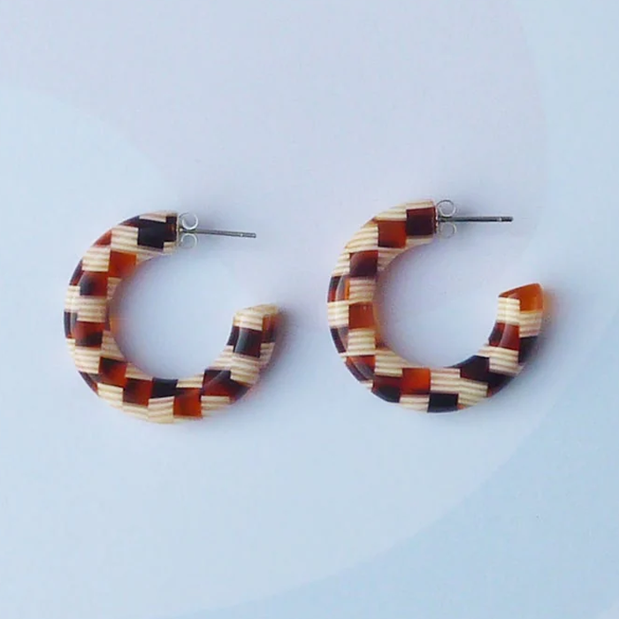 Custom Made Honey Checker Hoop Earrings