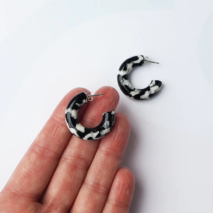 Custom Made Pluma Black & White Hoop Earrings