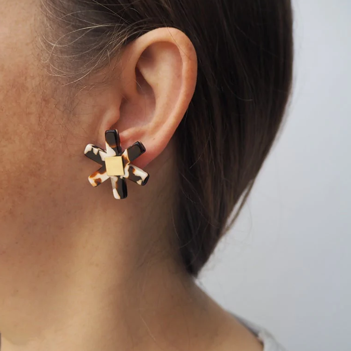 Custom Made Umber Floral Stud Earrings