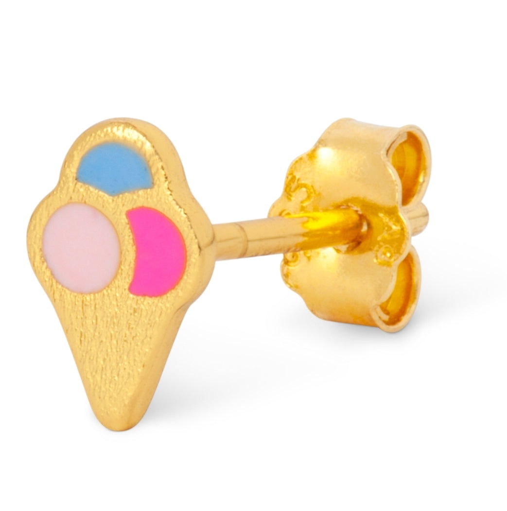 Lulu Copenhagen Ice Cream Cone Gold Plated Enamel Stud
