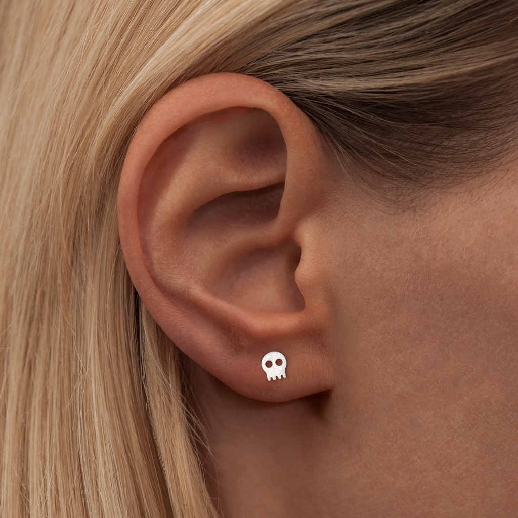 Lulu Copenhagen Silver Skully Skull Stud Earring