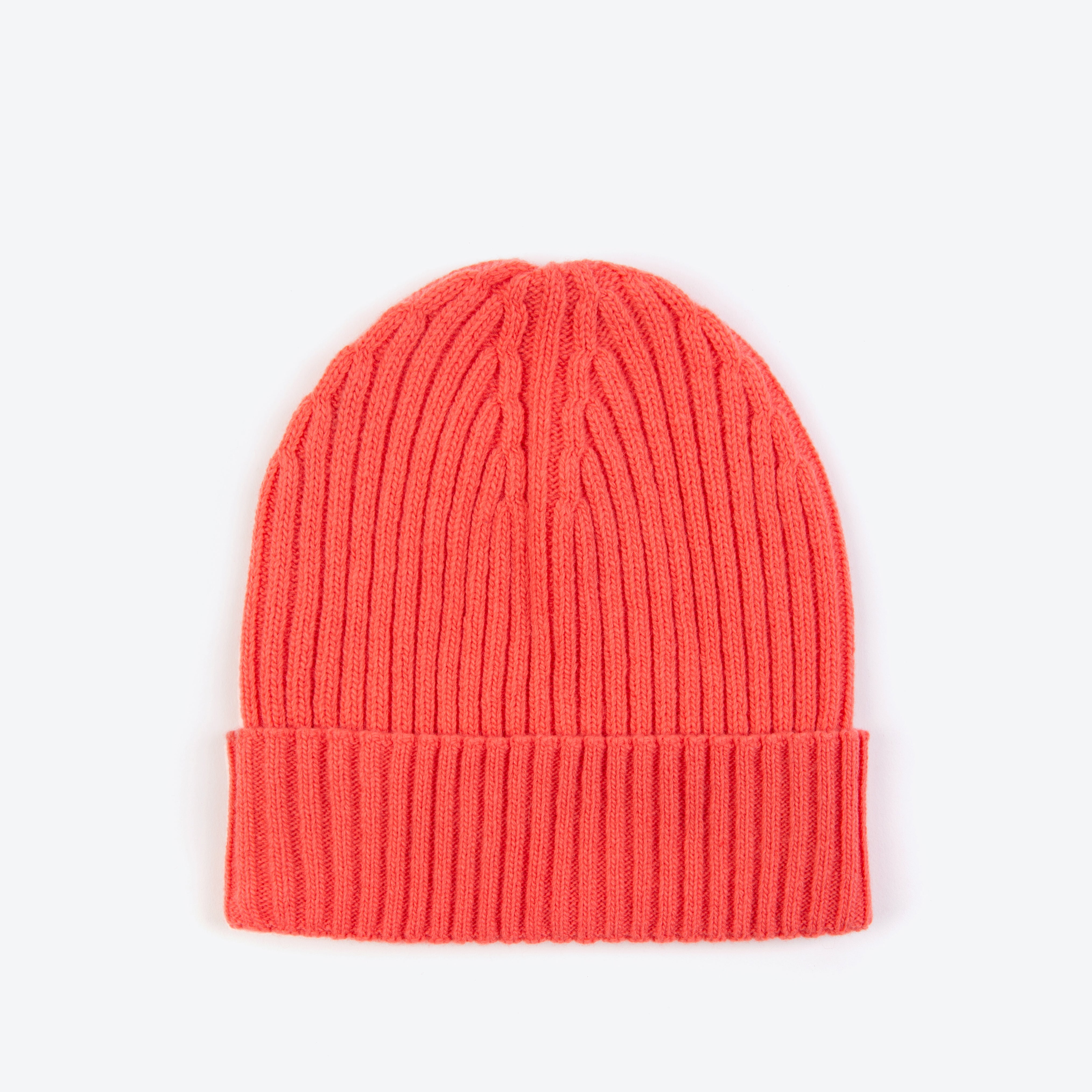 Miss Pompom Coral Ribbed Beanie Hat