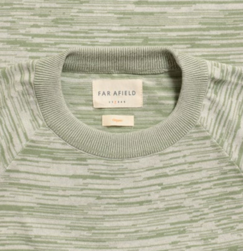 Far Afield Newport Twisted Turf Green Snow White Knit Top