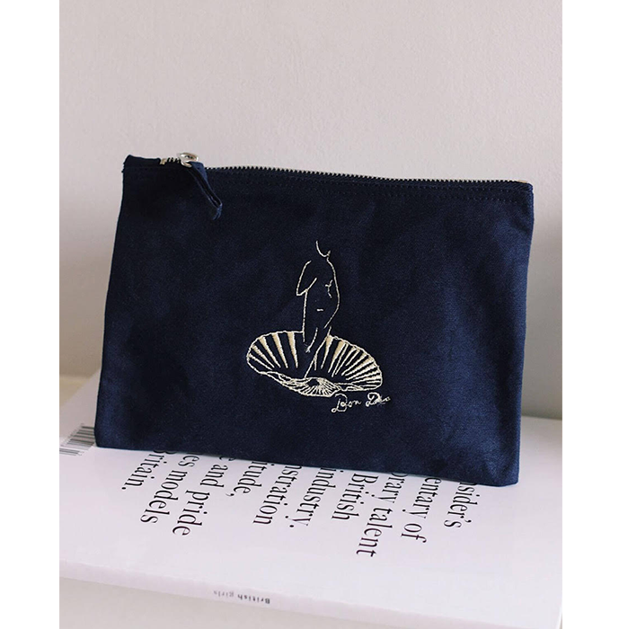 Pair of Peaches Embroidered  Navy Venus Make Up Zip Bag