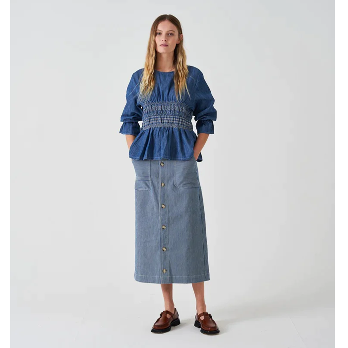 Seventy + Mochi Elodie Striped Denim Skirt
