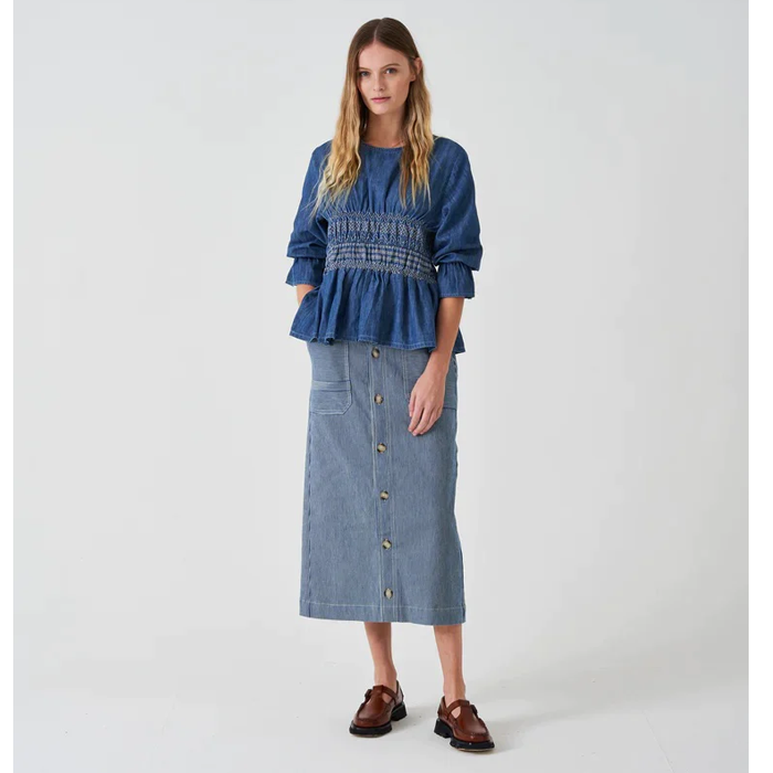 Seventy + Mochi Elodie Striped Denim Skirt