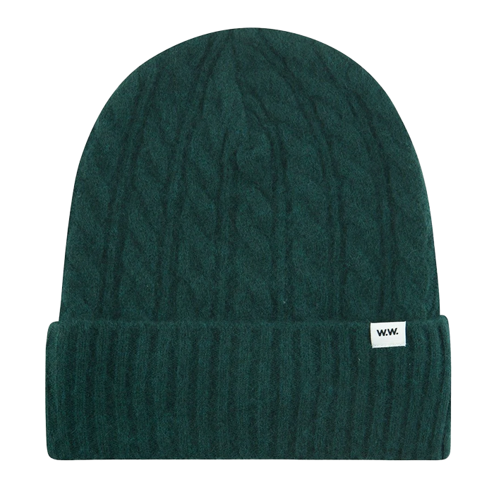 Wood Wood Luca Lambswool Cable Dark Emerald Beanie
